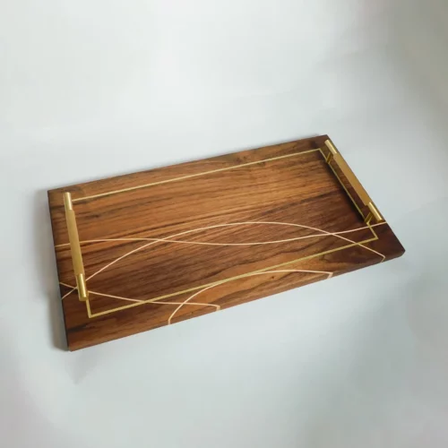 Walnut Serving Tray with Brass Inlay
